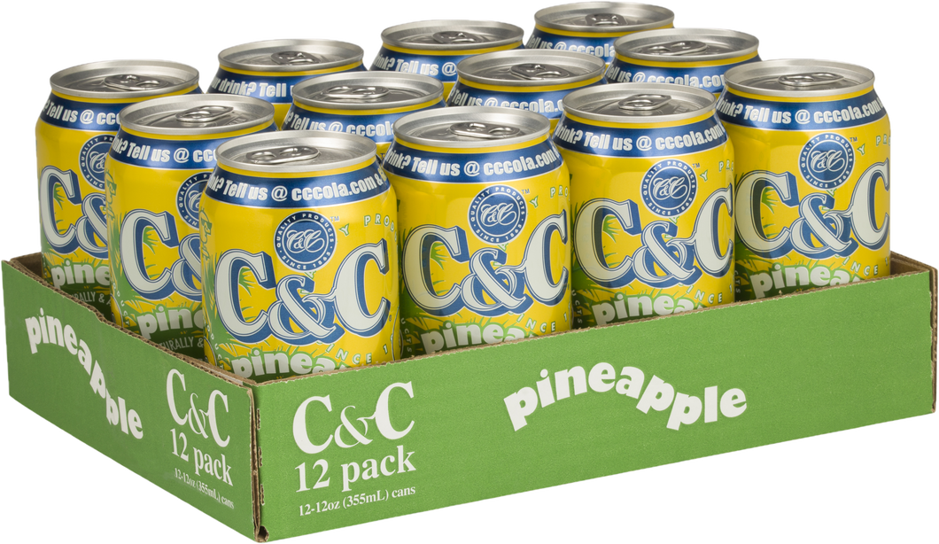 C&C Pineapple Soda - 12oz Cans - 12 Pack