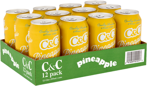 C&C Pineapple Soda - 12oz Cans - 12 Pack