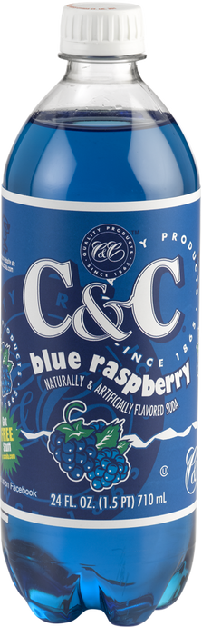 C&C Blue Raspberry Soda - 24oz Bottles - 24 Pack